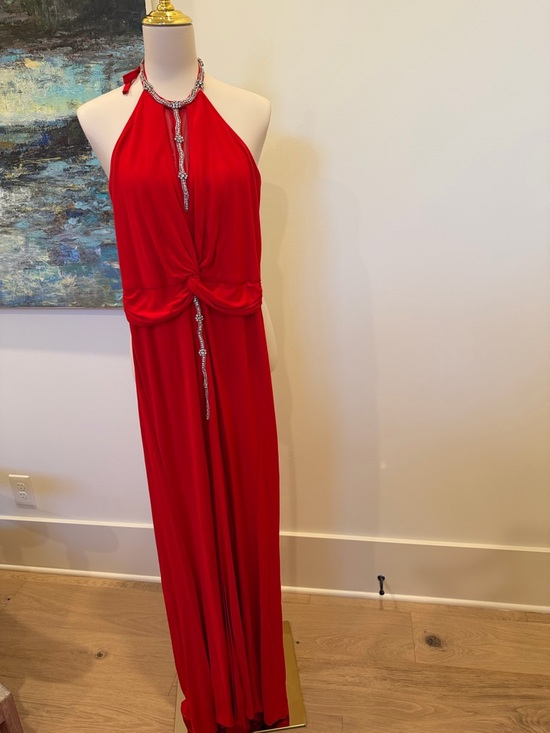 Nicole Bakti Dresses & Skirts - Nicole Bakti Red Halter Maxi Gown with Rhinestone Accents Size S